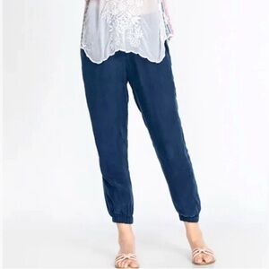 Johnny Was | Women's Boho Cupra Rayon Blend Cropped Alice Joggers Size XS Navy